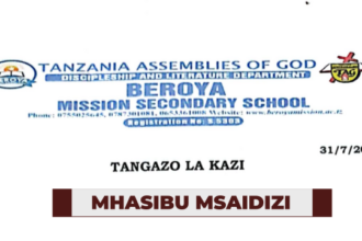 Ajira: Mhasibu Msaidizi Job at Beroya Mission secondary school | Nafasi za Uhasibu Latest