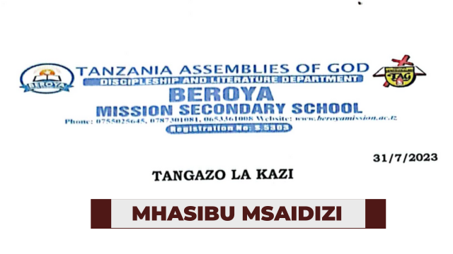 Ajira: Mhasibu Msaidizi Job at Beroya Mission secondary school | Nafasi za Uhasibu Latest
