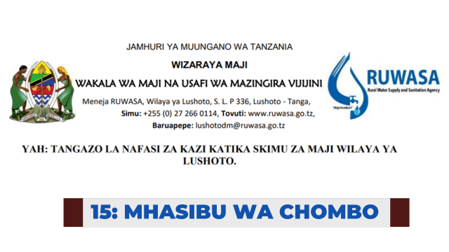 Ajira: Mhasibu wa Chombo - Nafasi 15 at RUWASA | Wakala wa Maji na Usafi wa Mazingira Vijijini (RUWASA)