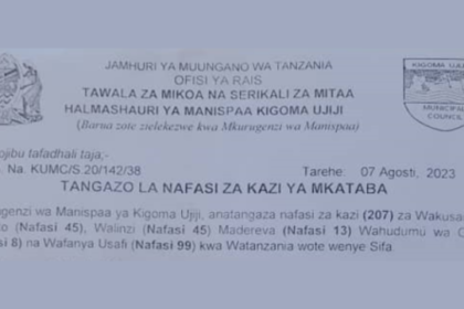 Ajira: 207 New Various Jobs at Kigoma Ujiji Municipal | Manispaa Ya kigomaujiji Latest