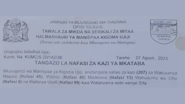 Ajira: 207 New Various Jobs at Kigoma Ujiji Municipal | Manispaa Ya kigomaujiji Latest