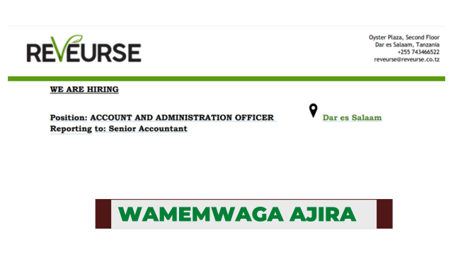Ajira: Accountant and Administration Officer Job at Reveurse Tanzania Latest