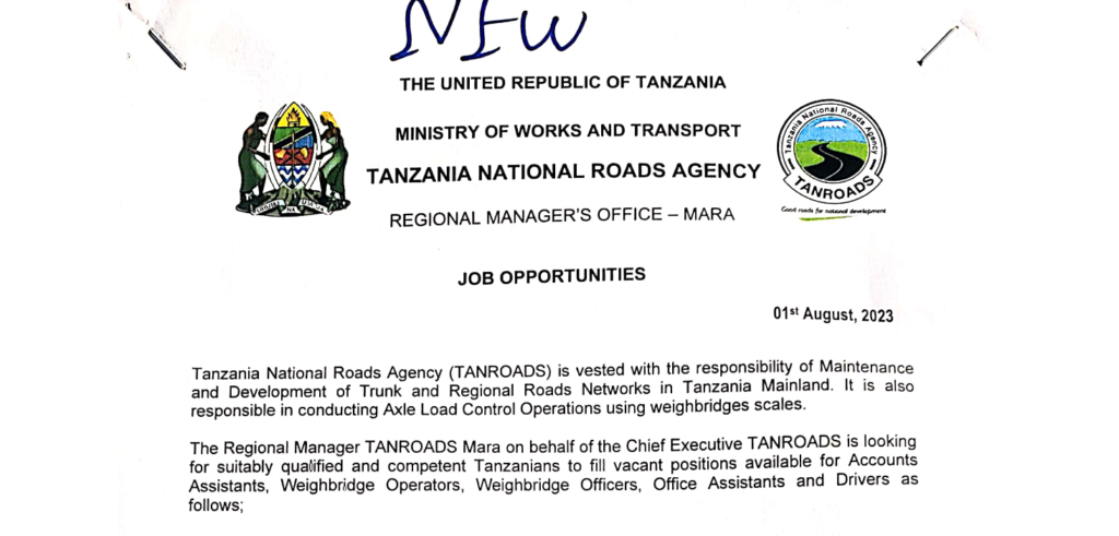 Job Opportunities Tanroads mara