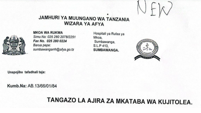 Kujitolea kwa Mkataba: 9 Various Jobs at Sumbawanga Regional Referral Hospital