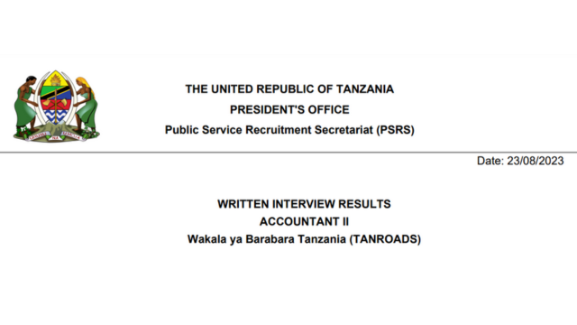 LIST: Written Interview Results Accountant II Tanroads