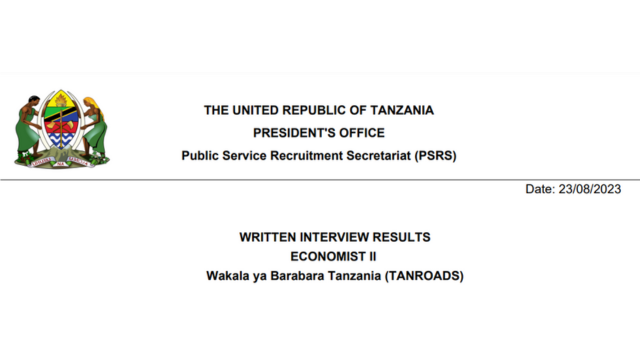 ORODHA: Written Interview Results Economist Tanroads