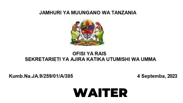 Mwandazi Daraja la II (WAITER) - Nafasi 4 MDA’s, LGA’s Latest