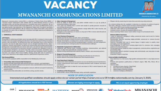 Commercial Events Manager at Mwananchi Communications Limited (MCL)